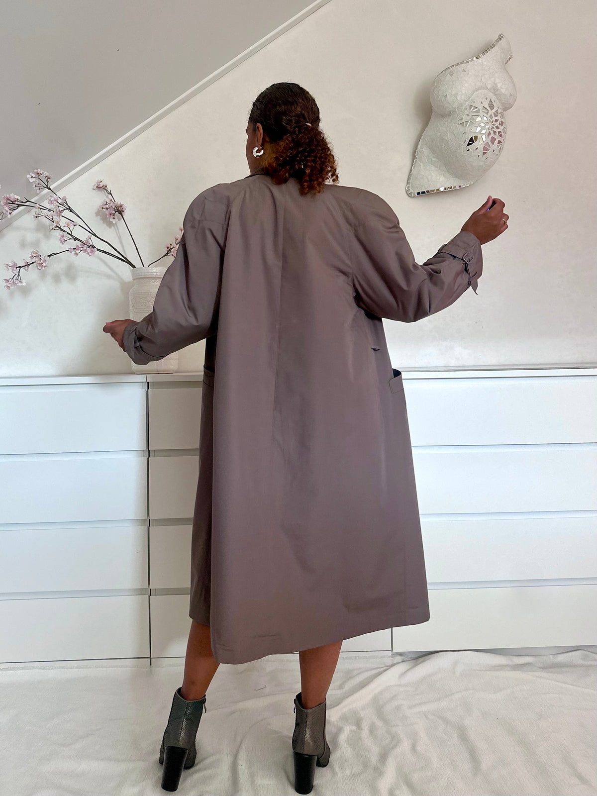 Vintage taupe trenchcoat met wollen voering - XL