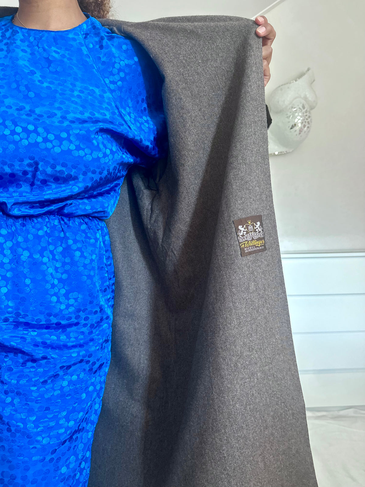 Vintage taupe trenchcoat met wollen voering - XL