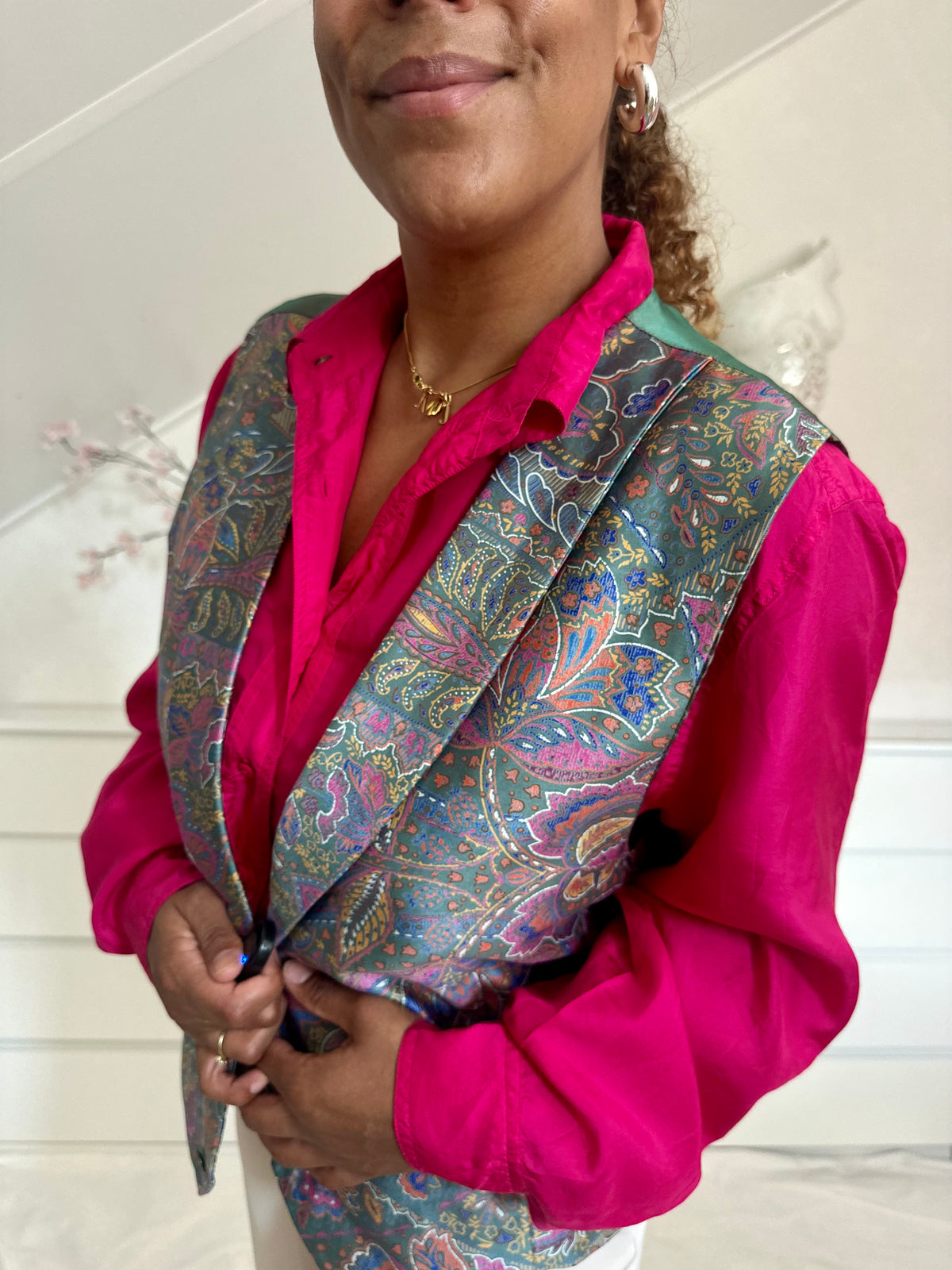 Vintage gilet met multicolor paisley print - L-XL
