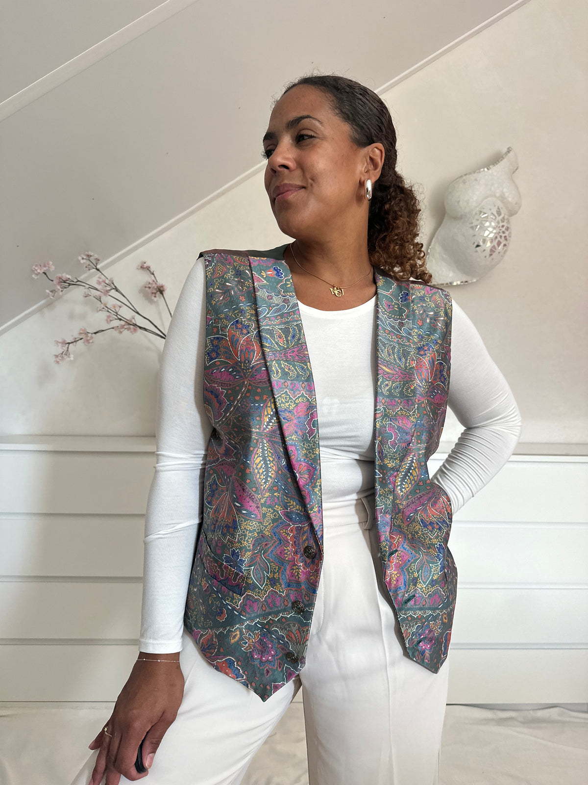 Vintage gilet met multicolor paisley print - L-XL