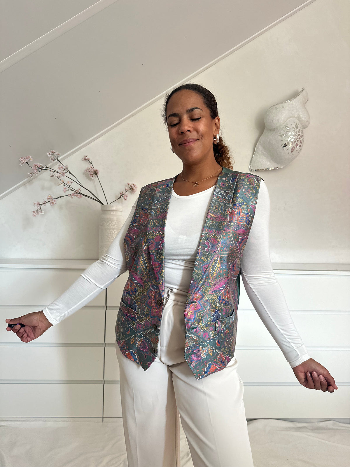 Vintage gilet met multicolor paisley print - L-XL