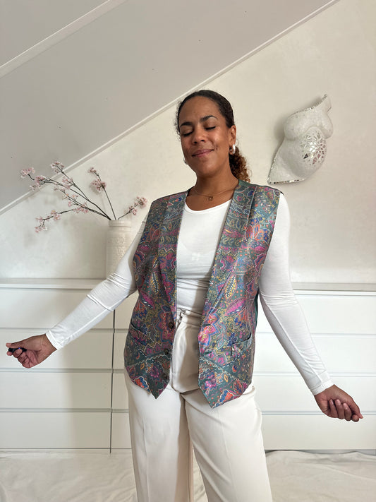 Vintage gilet met multicolor paisley print - L-XL