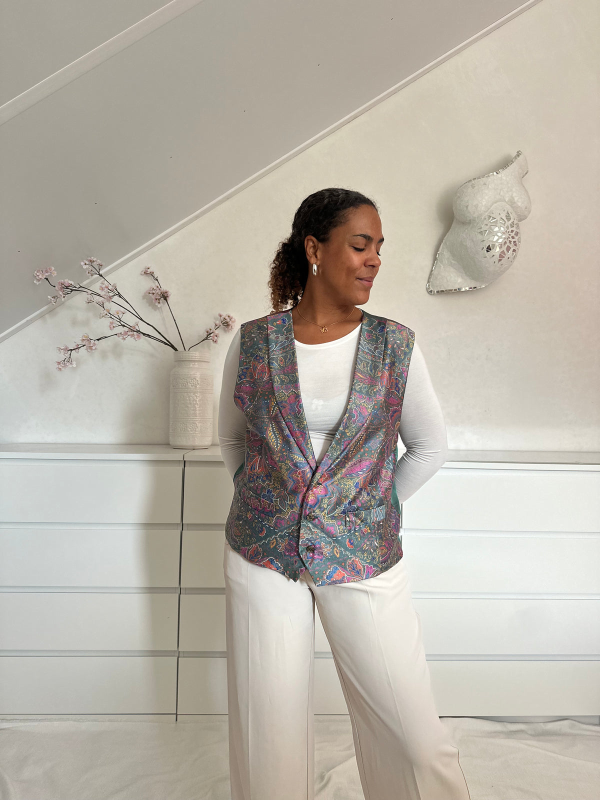 Vintage gilet met multicolor paisley print - L-XL