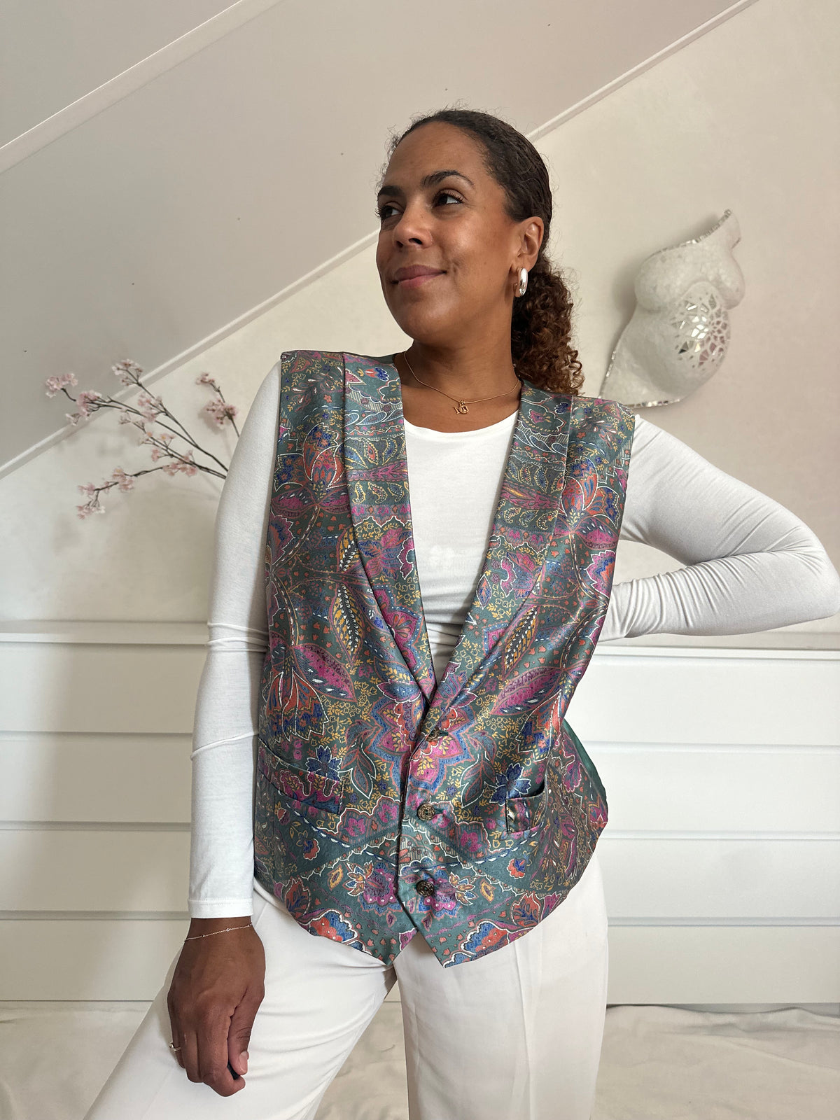 Vintage gilet met multicolor paisley print - L-XL