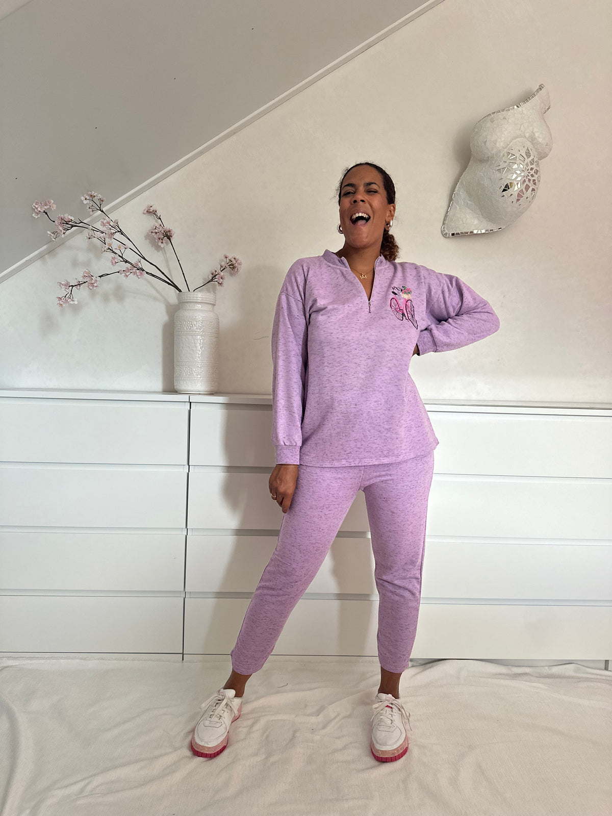 Vintage lila set - joggingbroek en trui - S/M