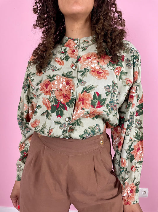 Vintage khaki floral blouse