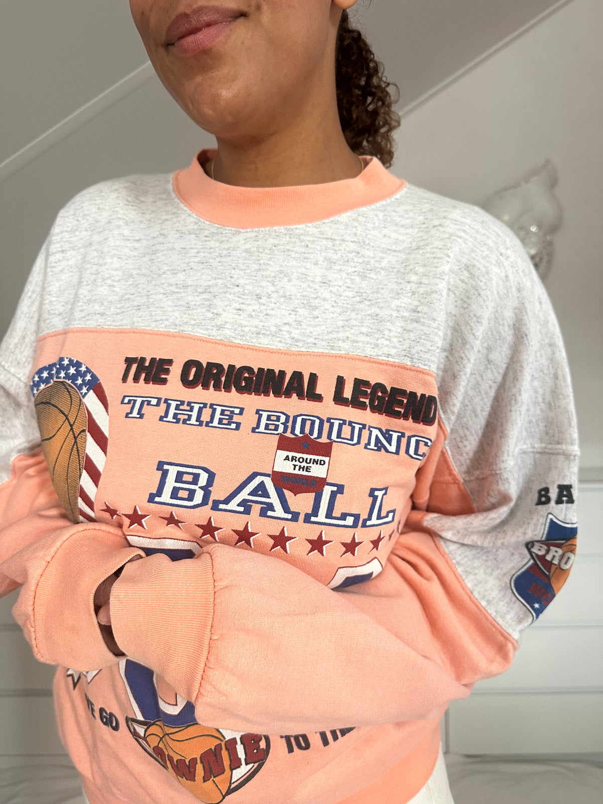 Vintage zalmkleurig gestreepte sweater