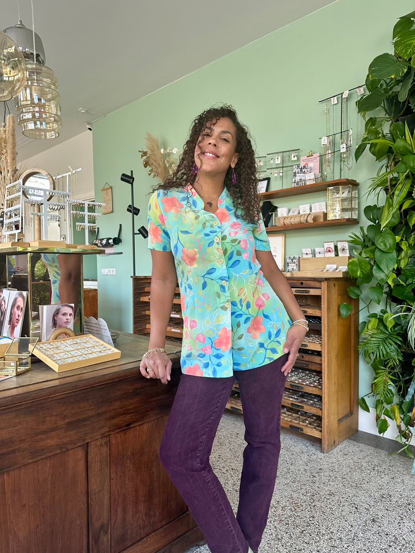 Vintage floral wrap blouse - M