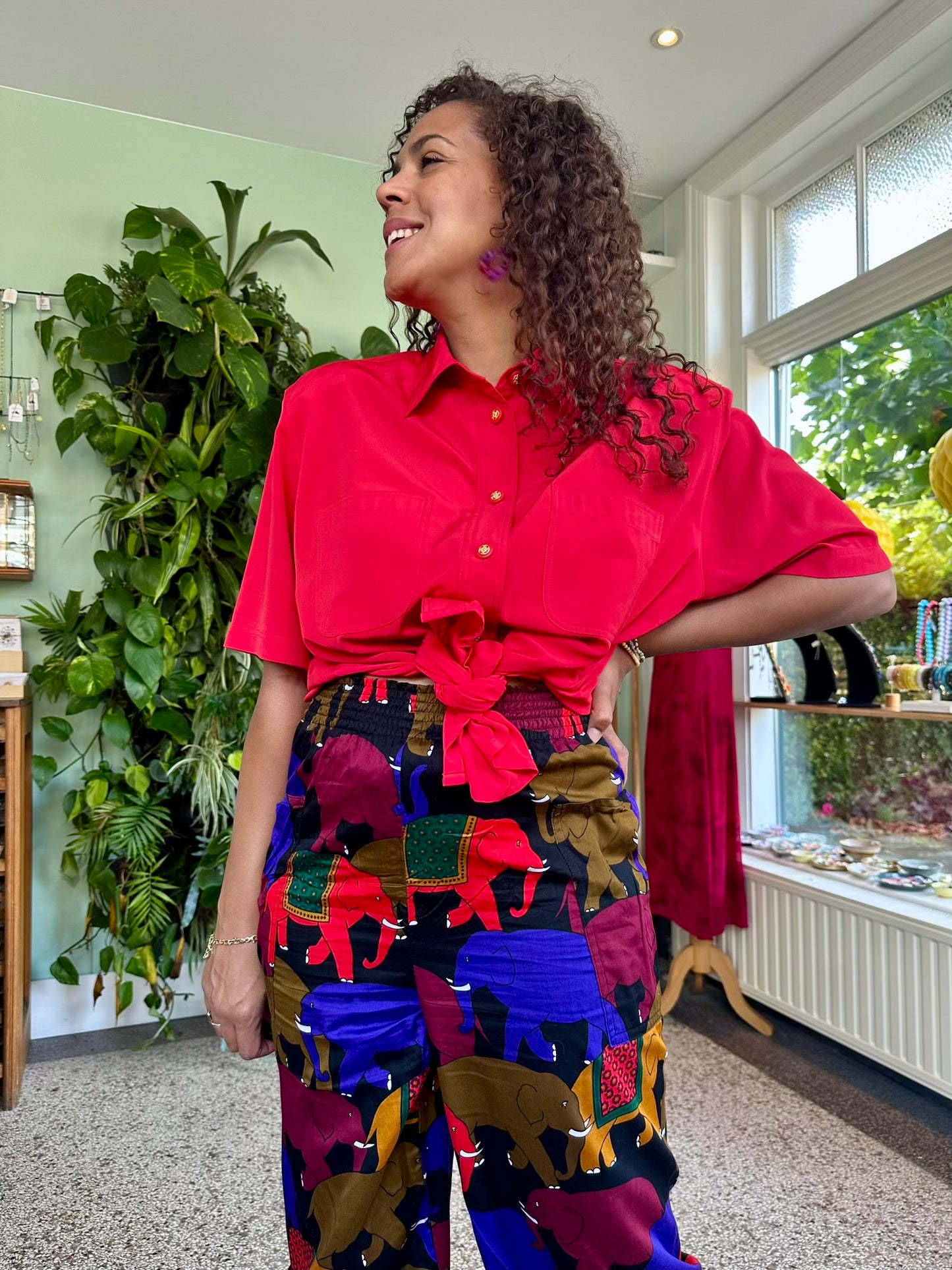 Vintage katoenen broek met olifantjes - M-L