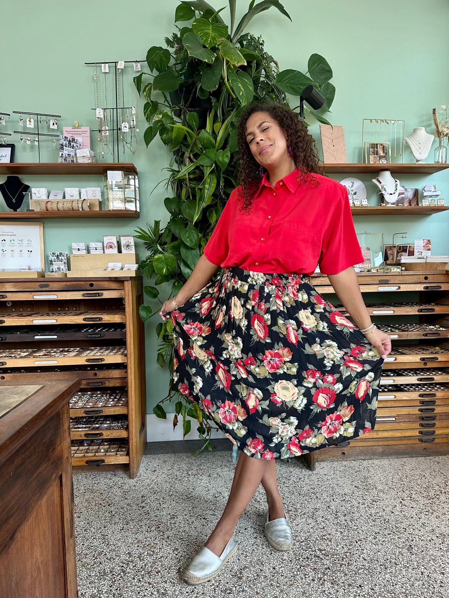 Vintage klassieke plissé rok met bloemen - S/M/L