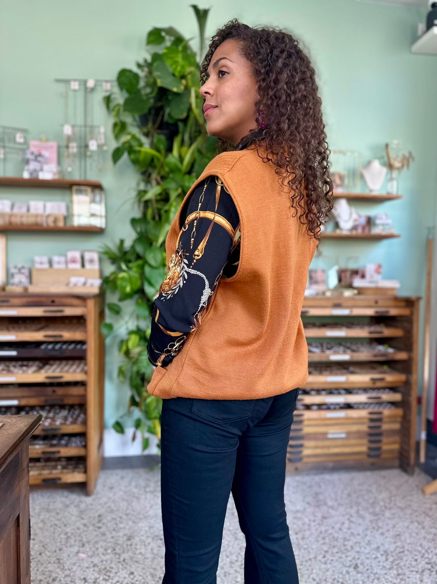 Vintage camel knitted waistcoat - XL-XXL