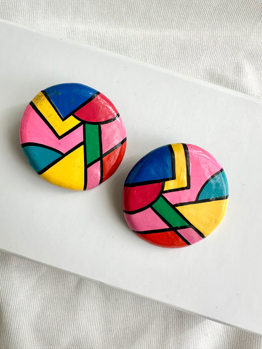 Vintage ronde Colorblock clip-oorbellen