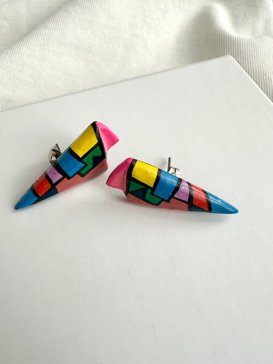 Vintage kegelvormige colorblock oorbellen