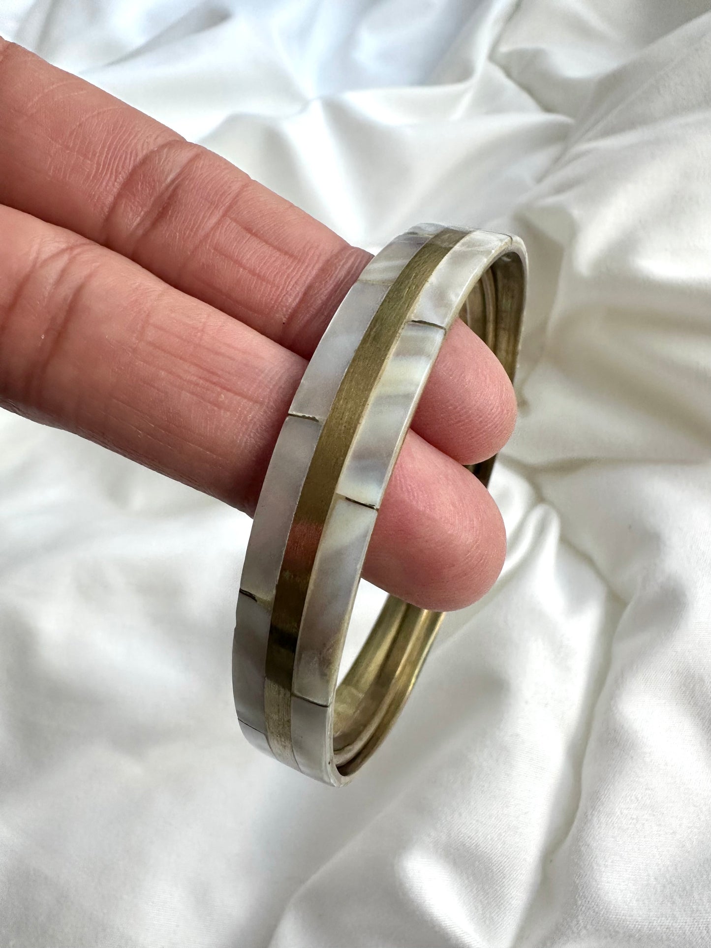 Vintage messing parelmoer bangle