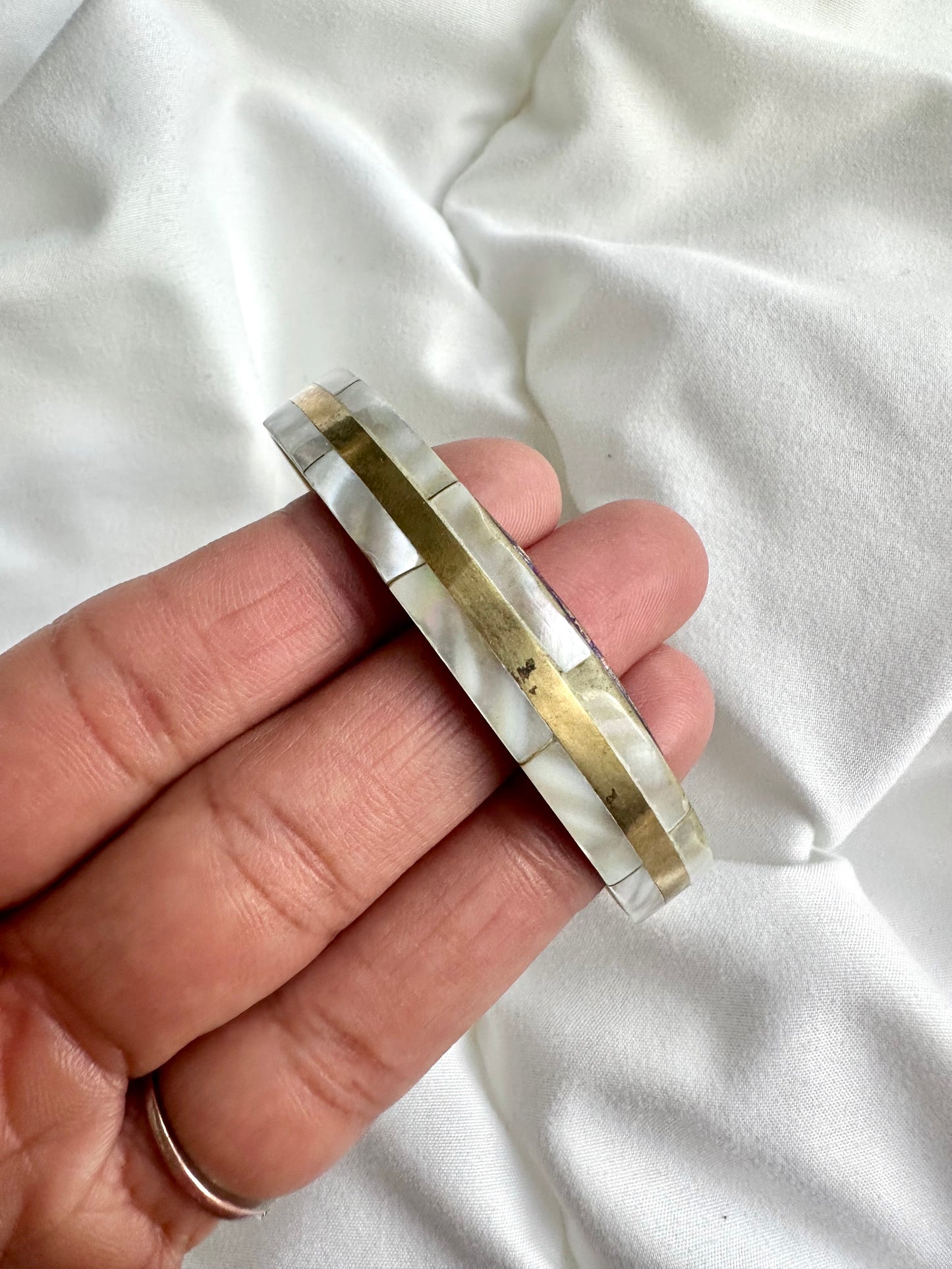 Vintage messing parelmoer bangle