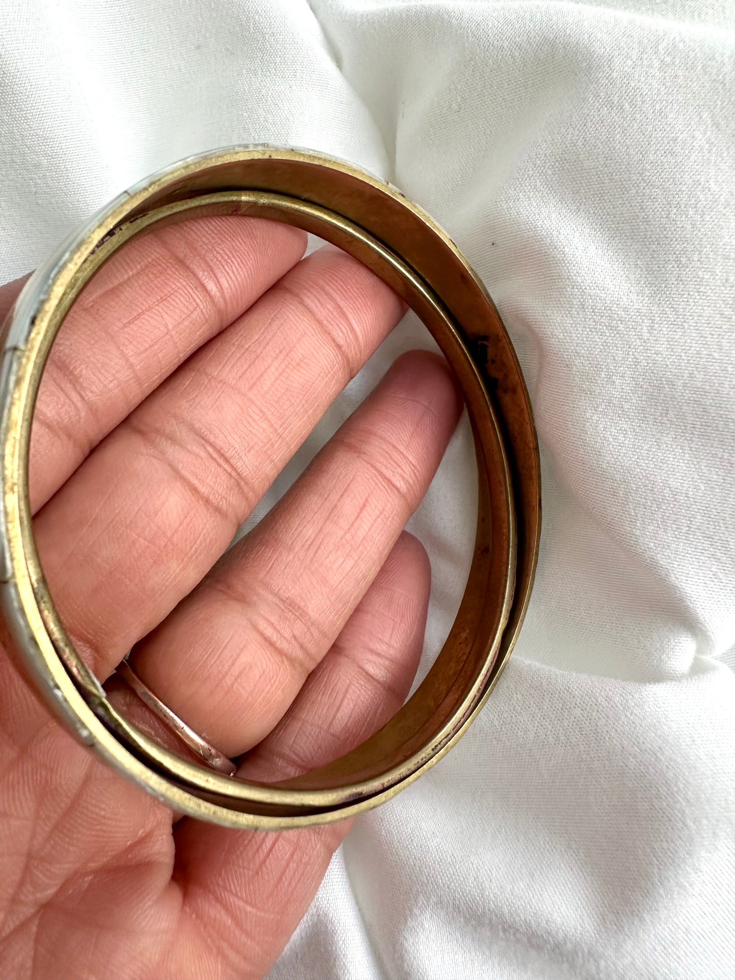 Vintage messing parelmoer bangle