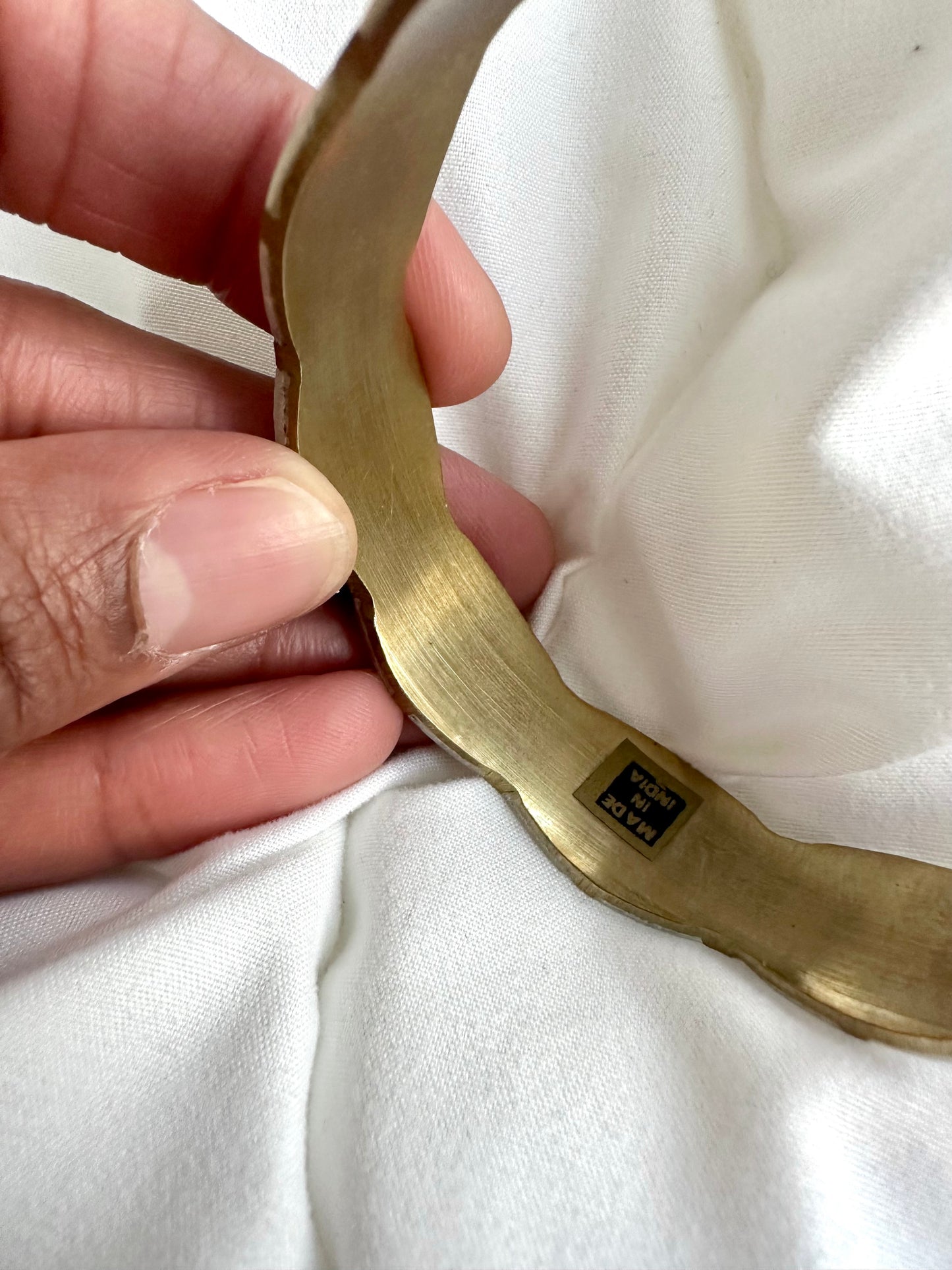 Vintage messing parelmoer golvende armband