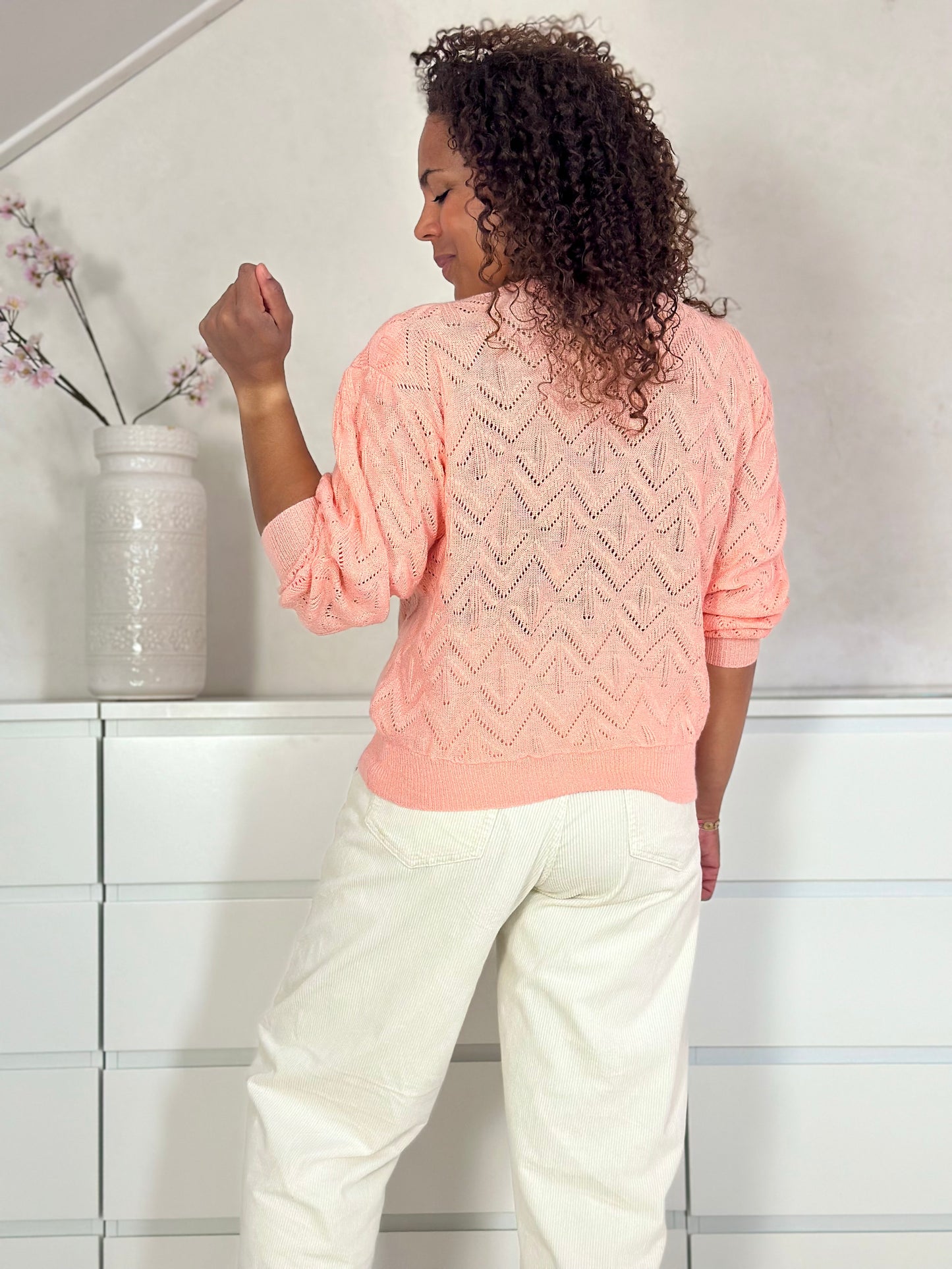 Vintage peach sweater met zigzag patroon - M/L