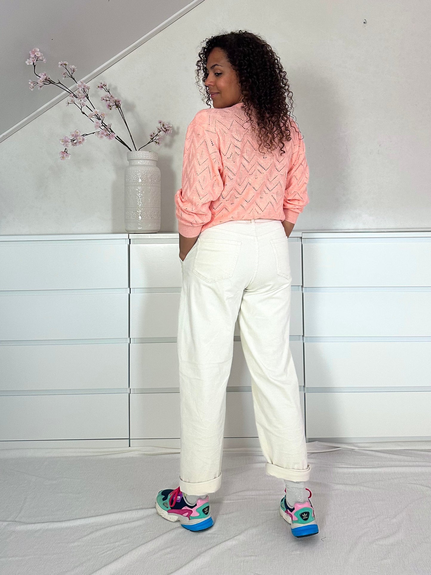 Vintage peach sweater met zigzag patroon - M/L