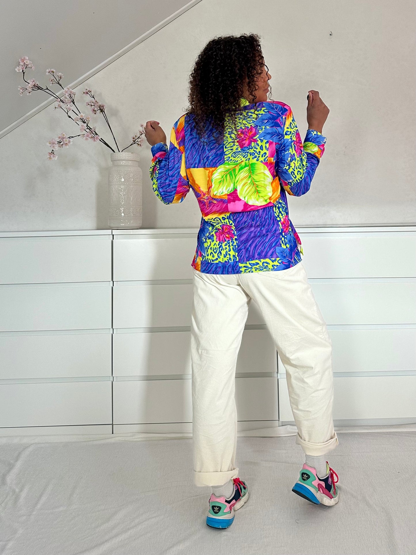 Vintage tropische viscose blouse met botanische print - M