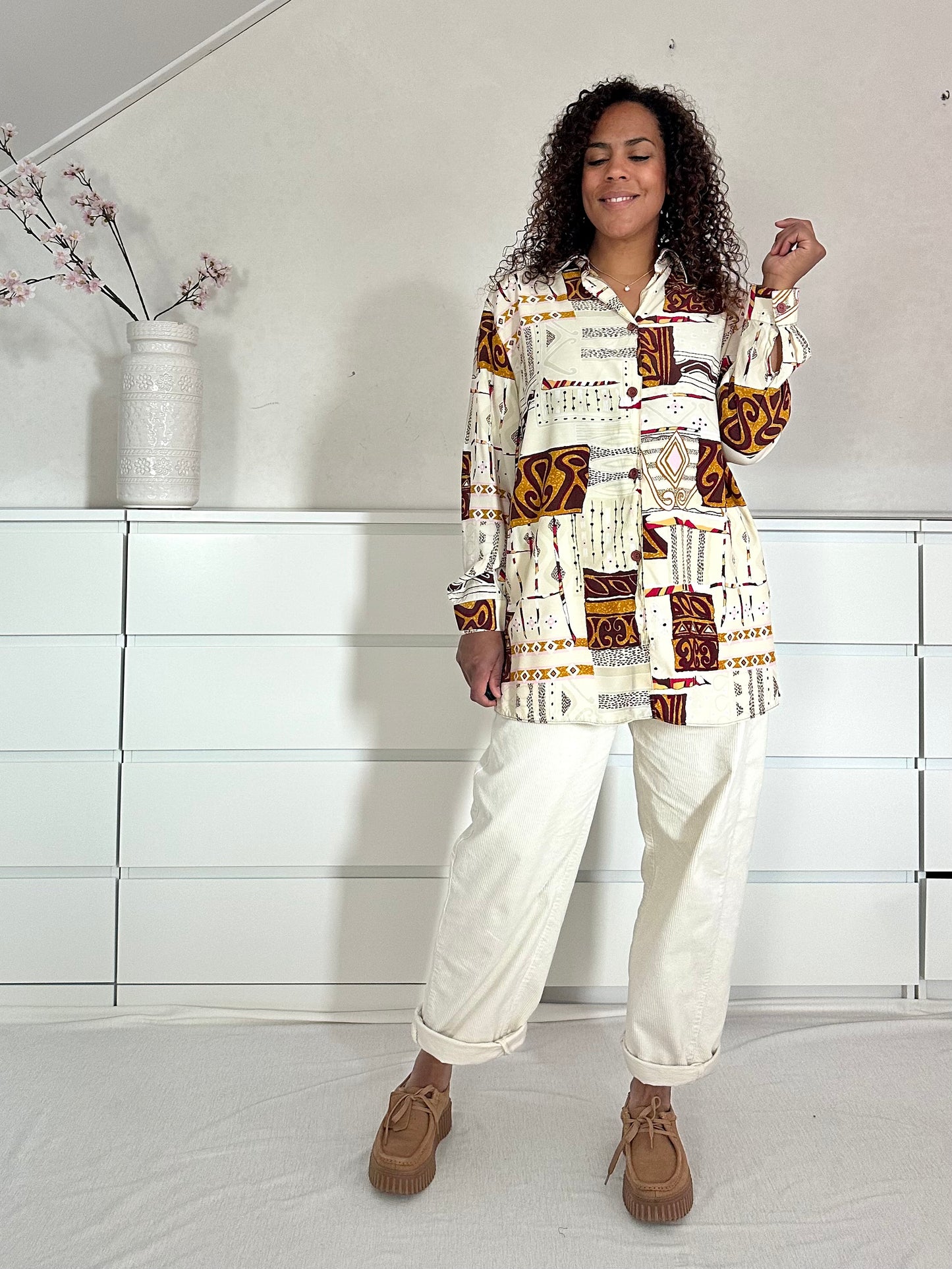 Vintage viscose printblouse - XL
