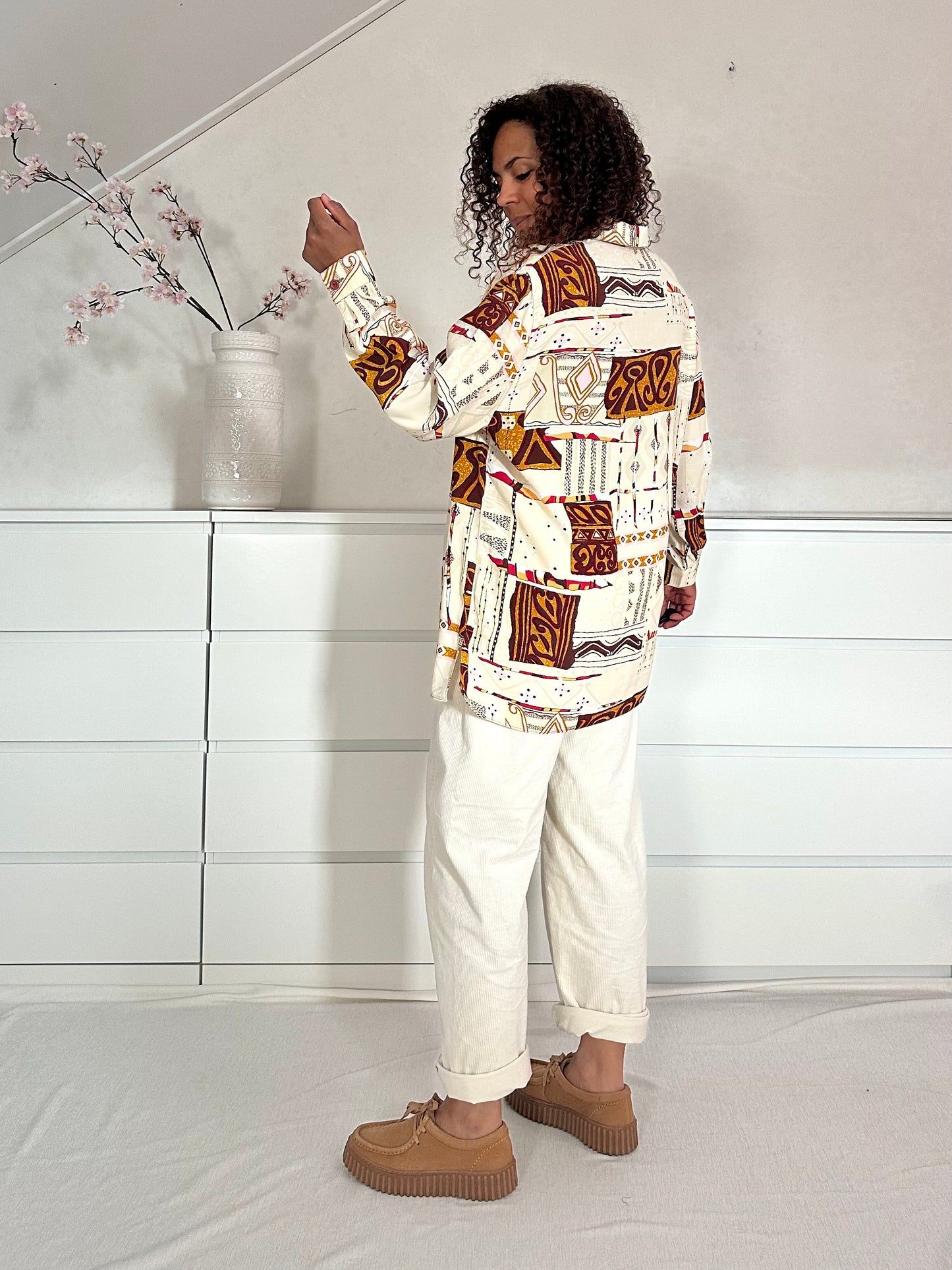 Vintage viscose printblouse - XL