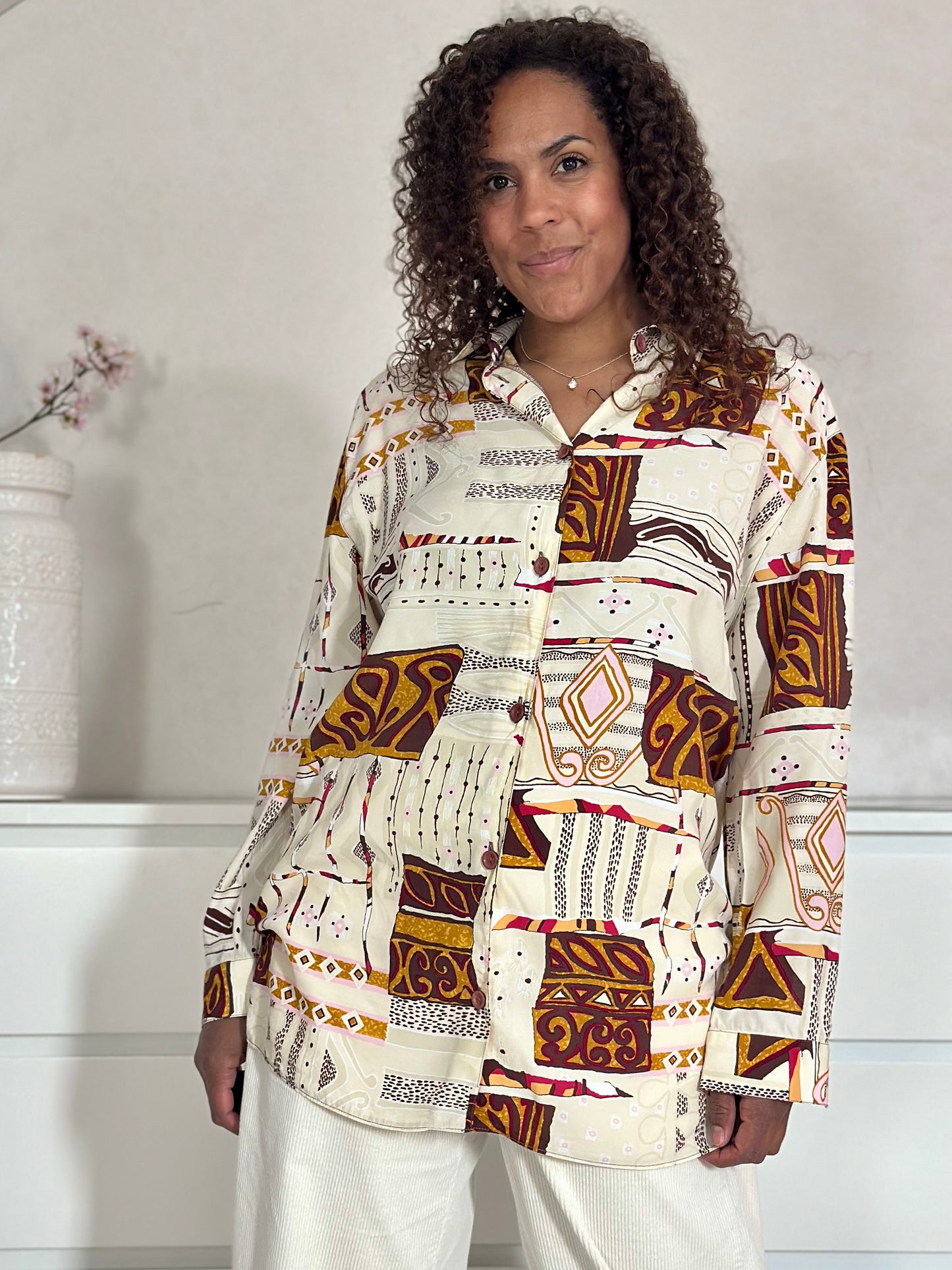 Vintage viscose printblouse - XL