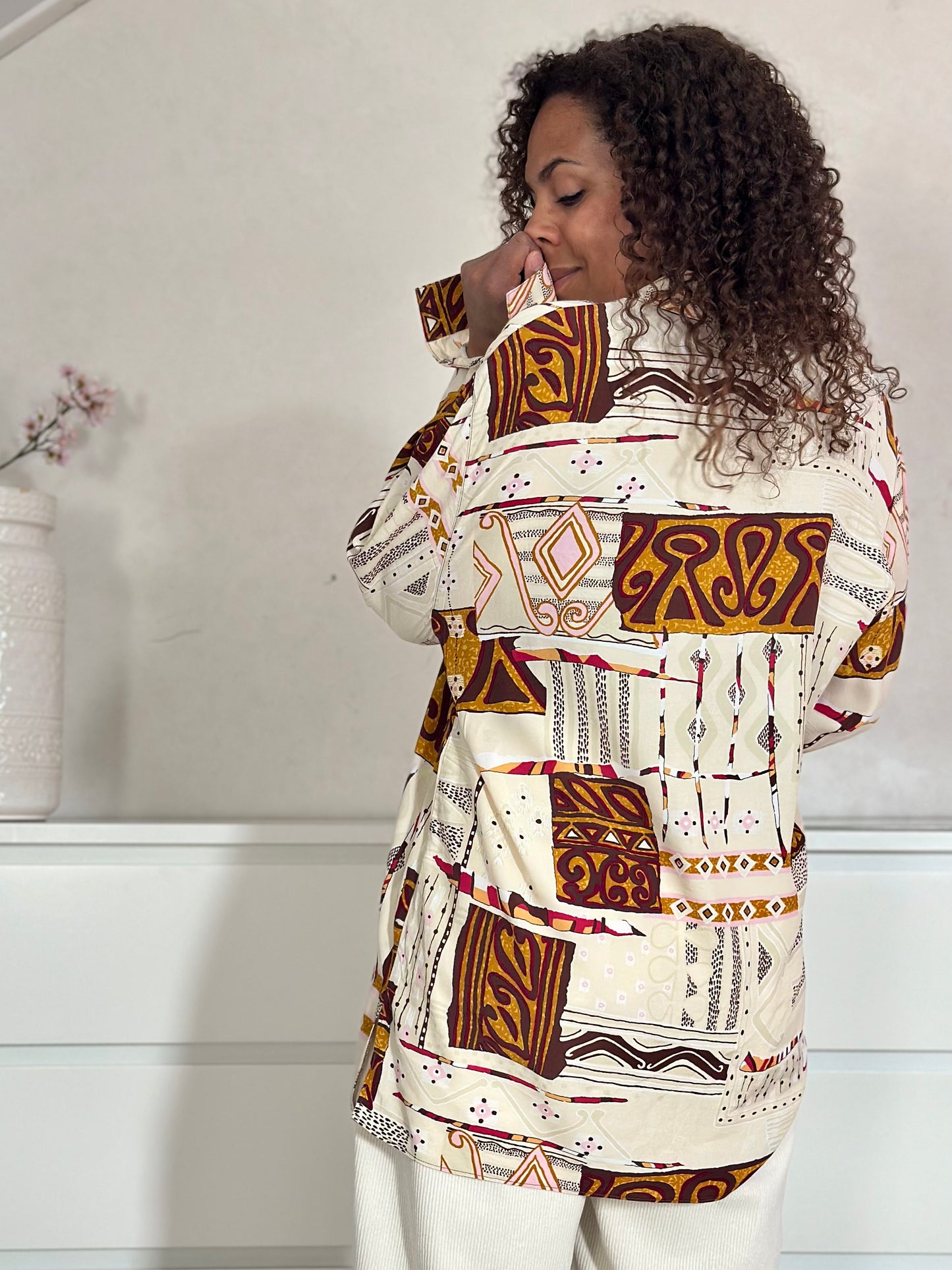 Vintage viscose printblouse - XL