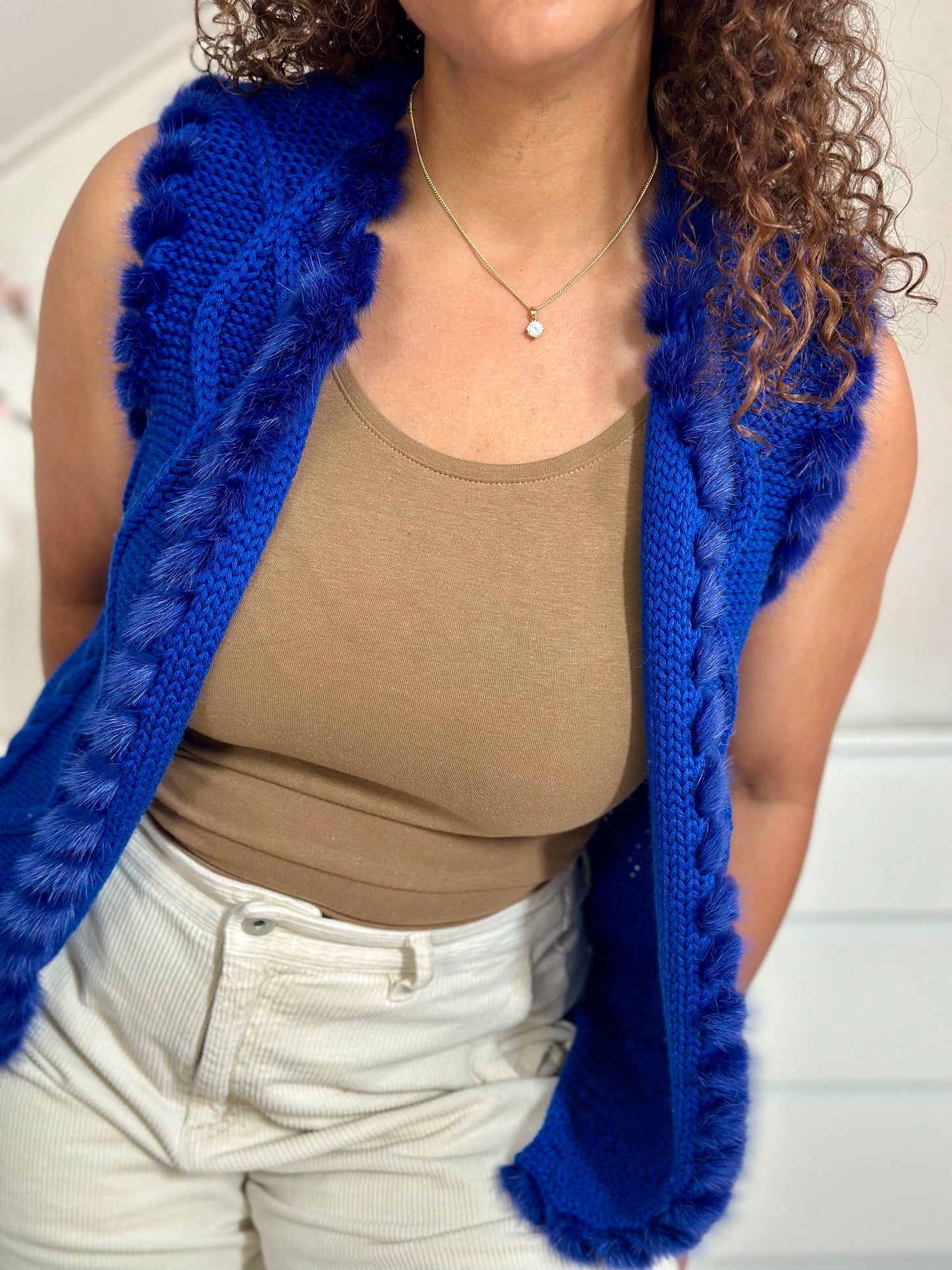 Vintage koningsblauw faux fur vestje - S/M