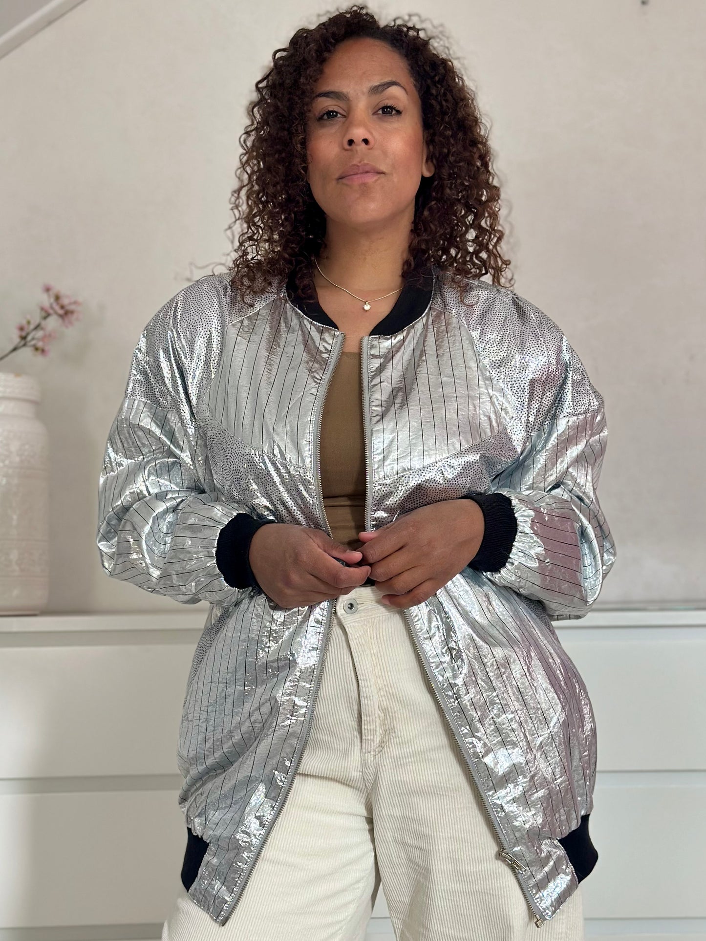 Vintage zilveren festival-proof bomber - XL/XXL