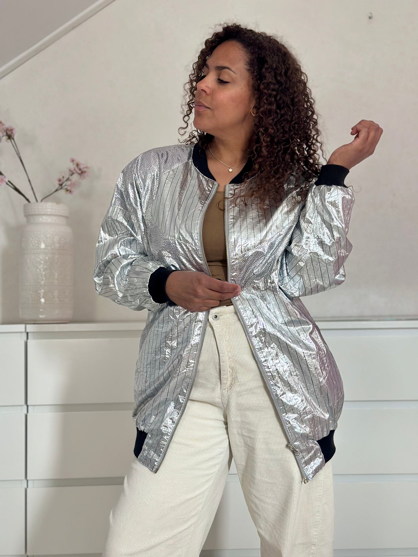 Vintage zilveren festival-proof bomber - XL/XXL