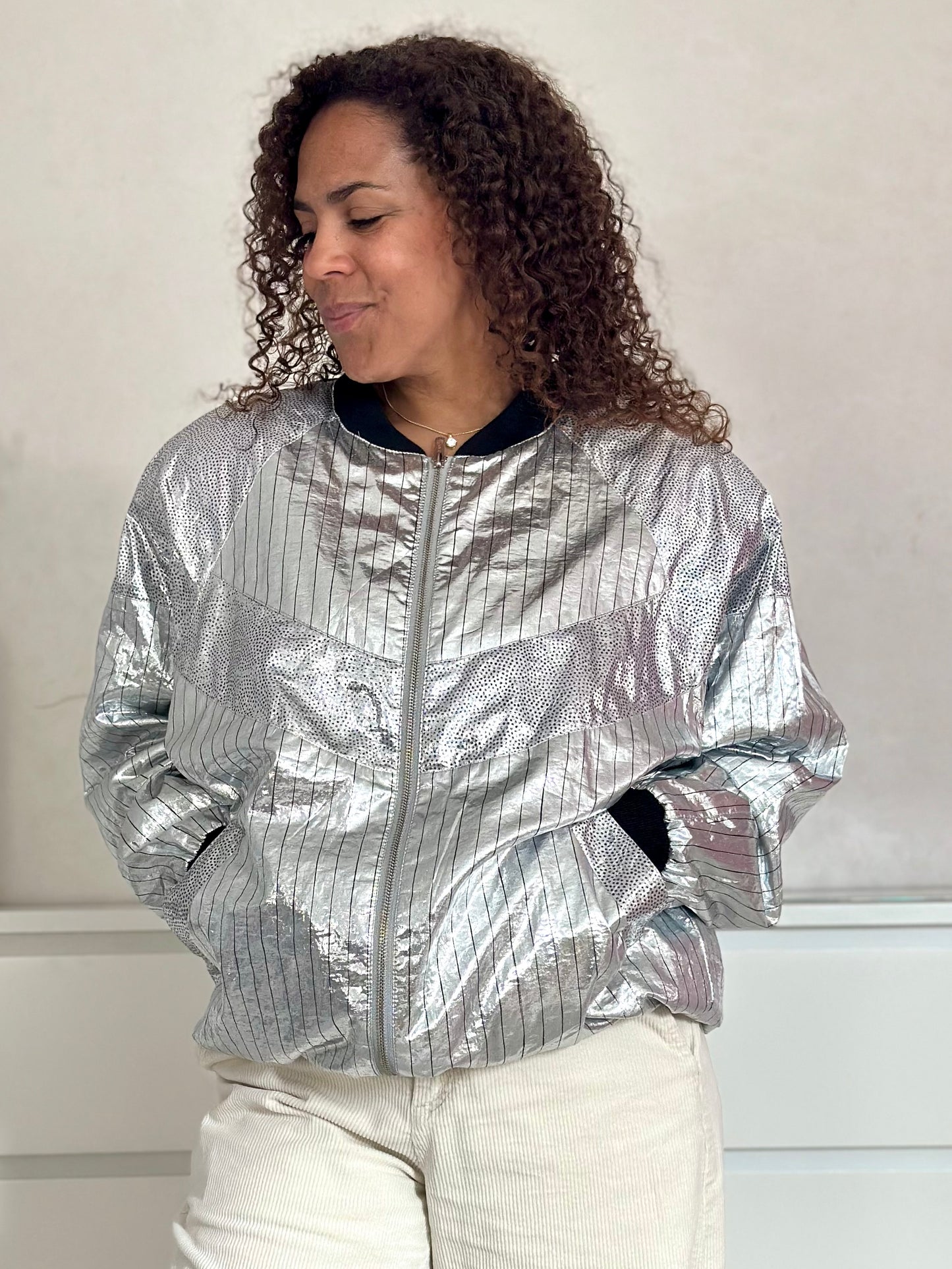 Vintage zilveren festival-proof bomber - XL/XXL