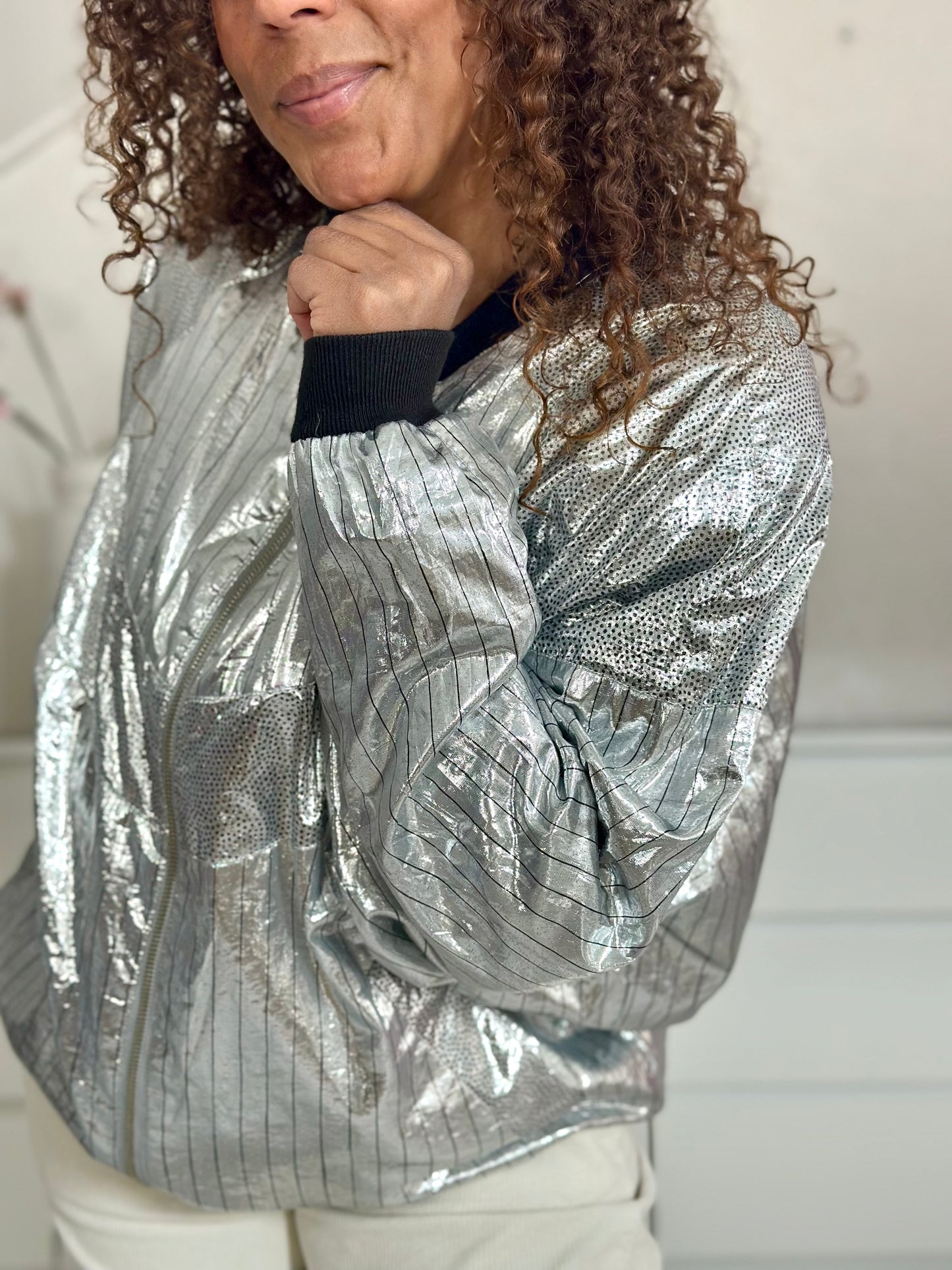 Vintage zilveren festival-proof bomber - XL/XXL