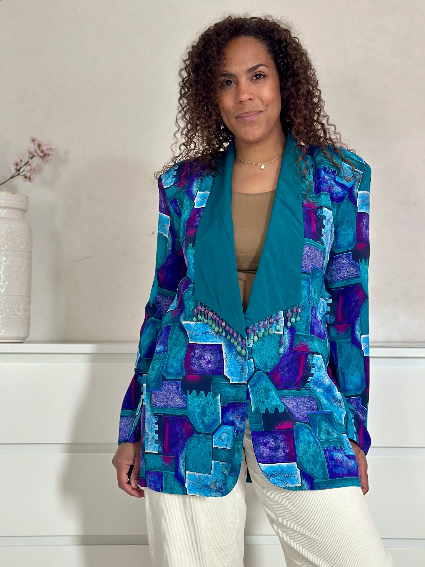 Vintage 80’s blazer in turquoise tinten - L/XL