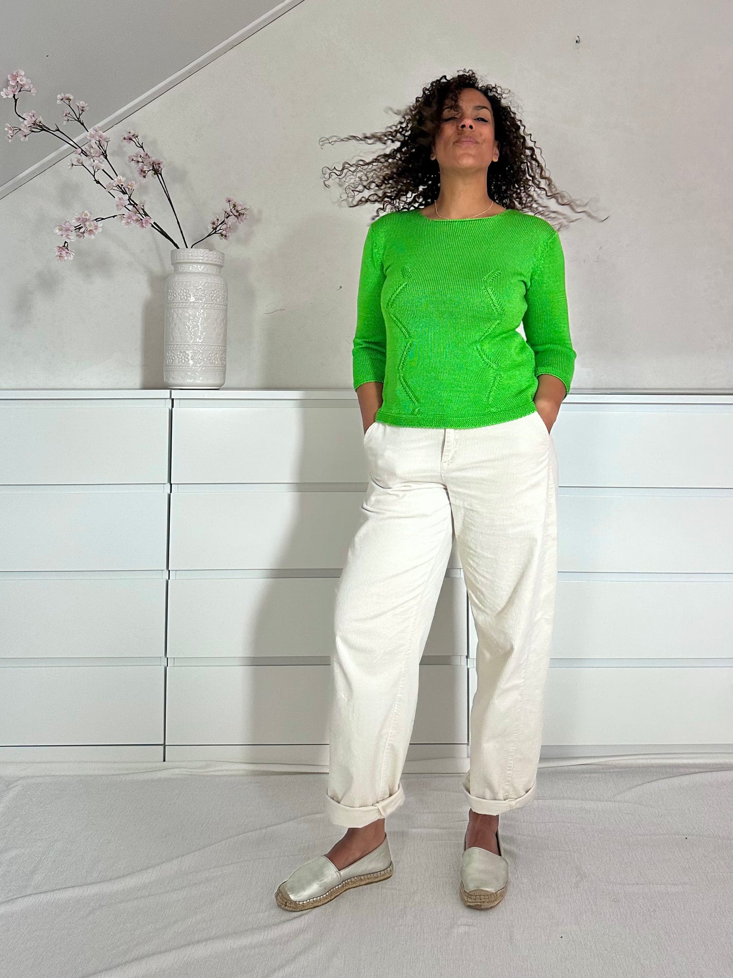 Vintage grof gebreide groene zomer knit - S/M