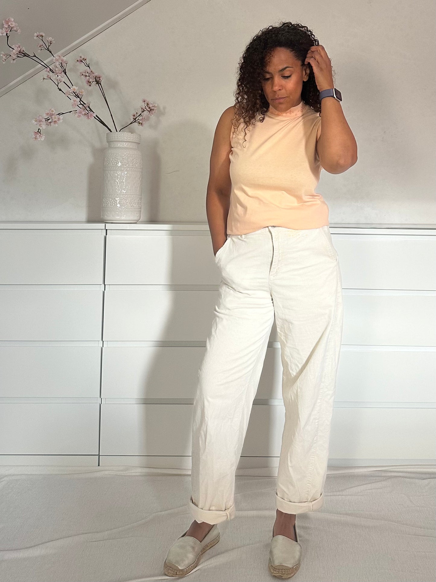 Vintage mouwloze blush top met kraaltjes - M/L