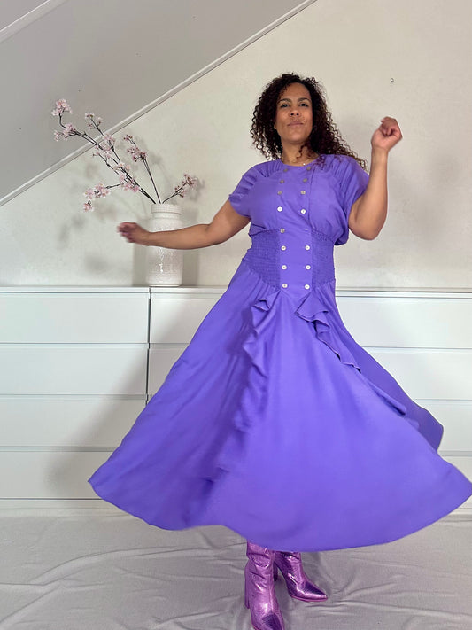 Vintage 80’s maxi jurk met ruches - L