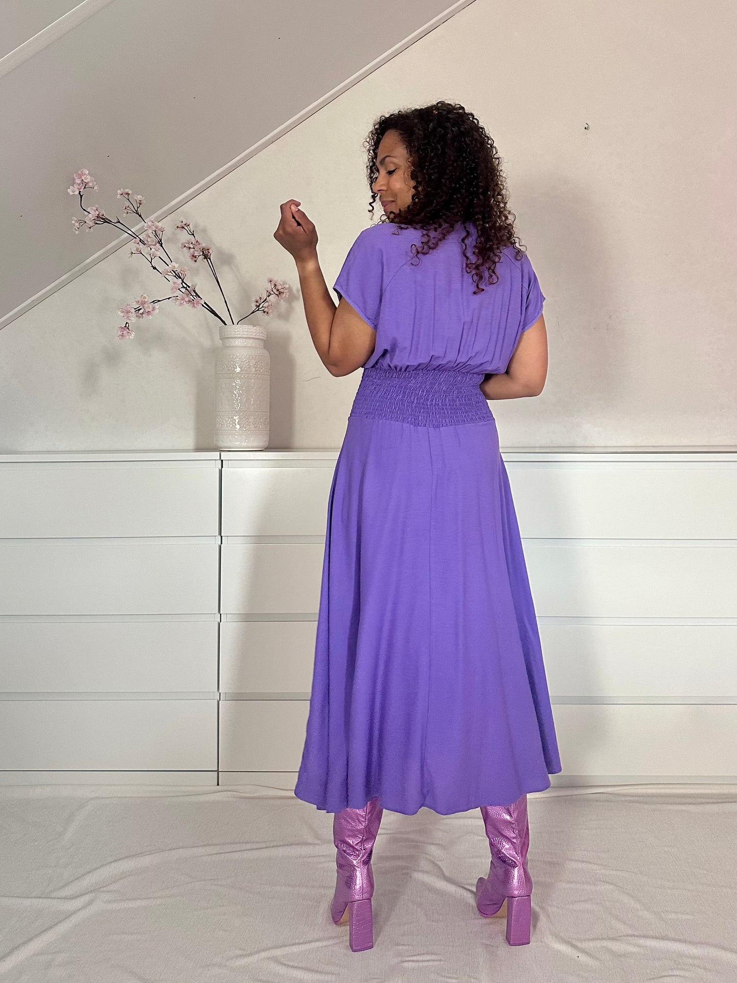 Vintage 80’s maxi jurk met ruches - L