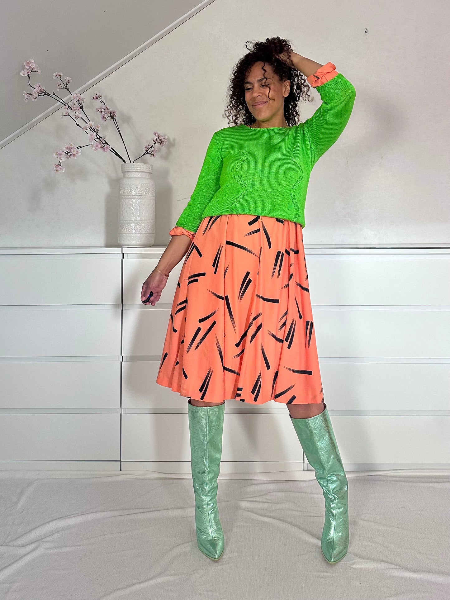 Vintage grof gebreide groene zomer knit - S/M