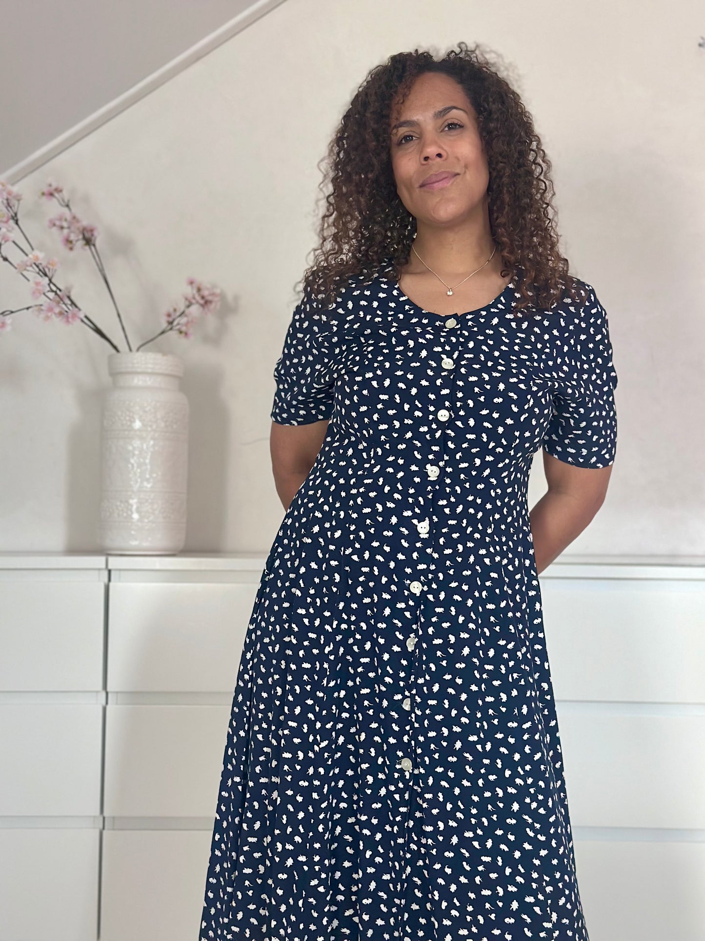 Vintage viscose maxi-jurk met fake polka dot print - L