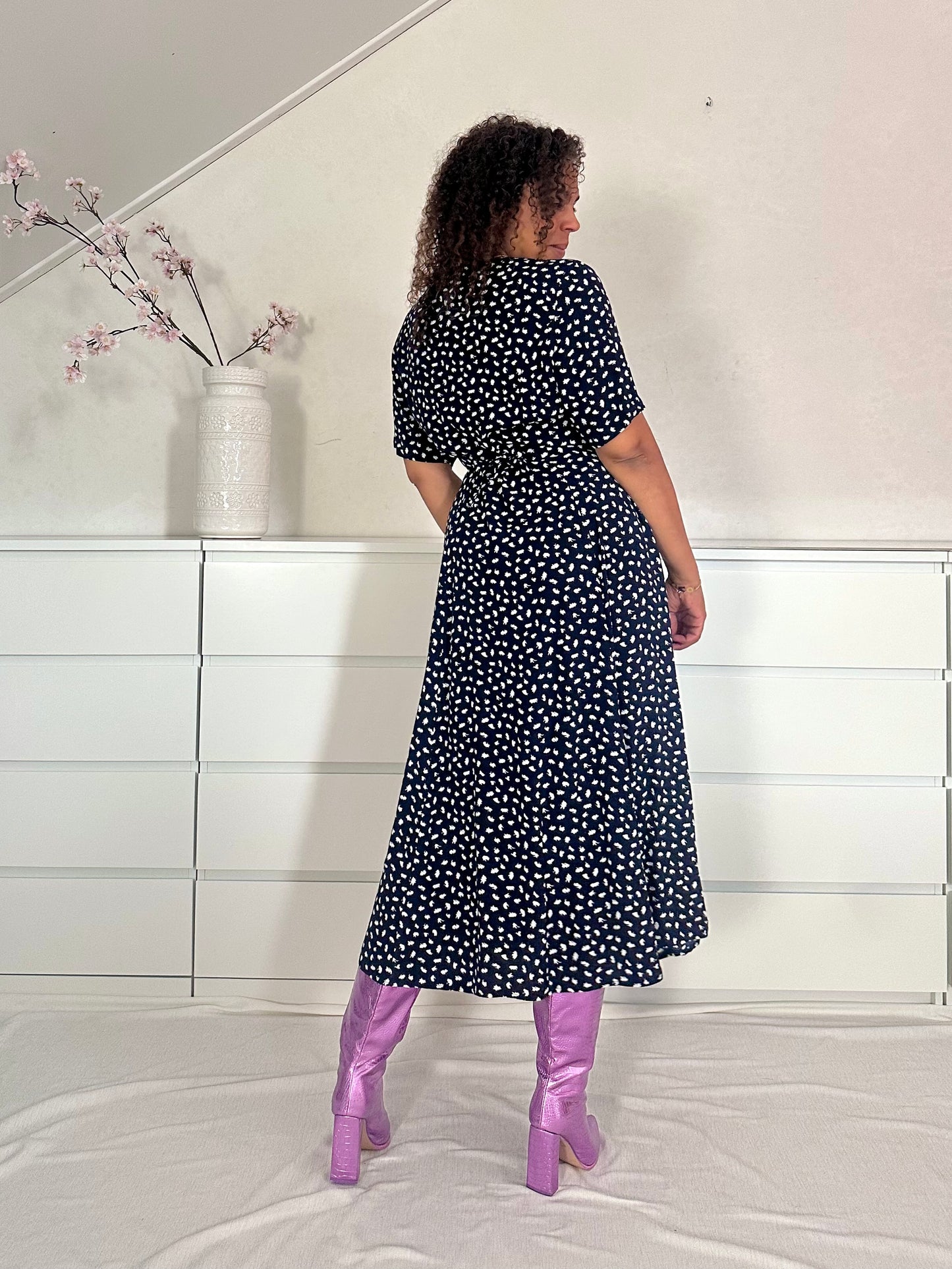 Vintage viscose maxi-jurk met fake polka dot print - L