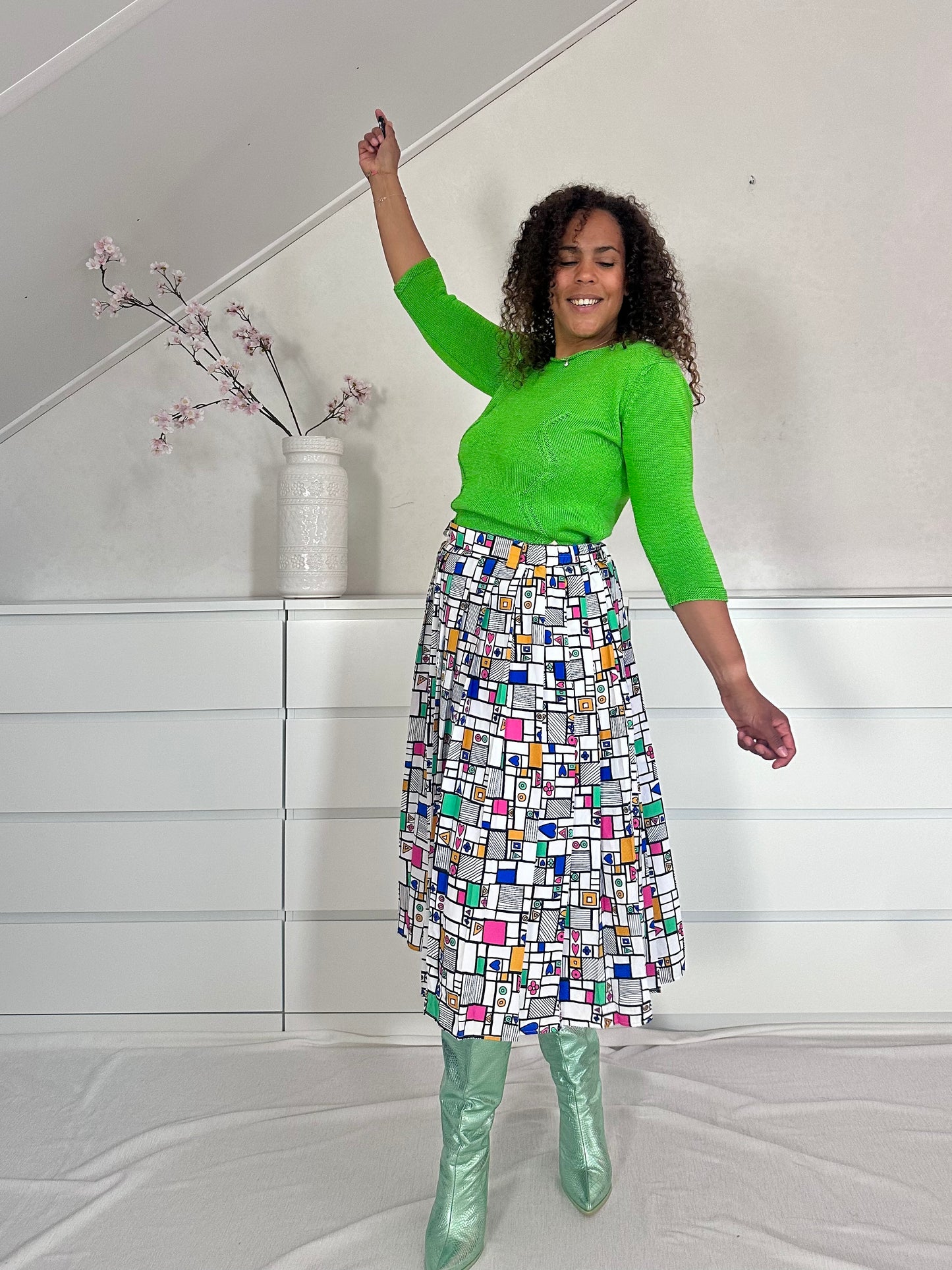 Vintage grof gebreide groene zomer knit - S/M