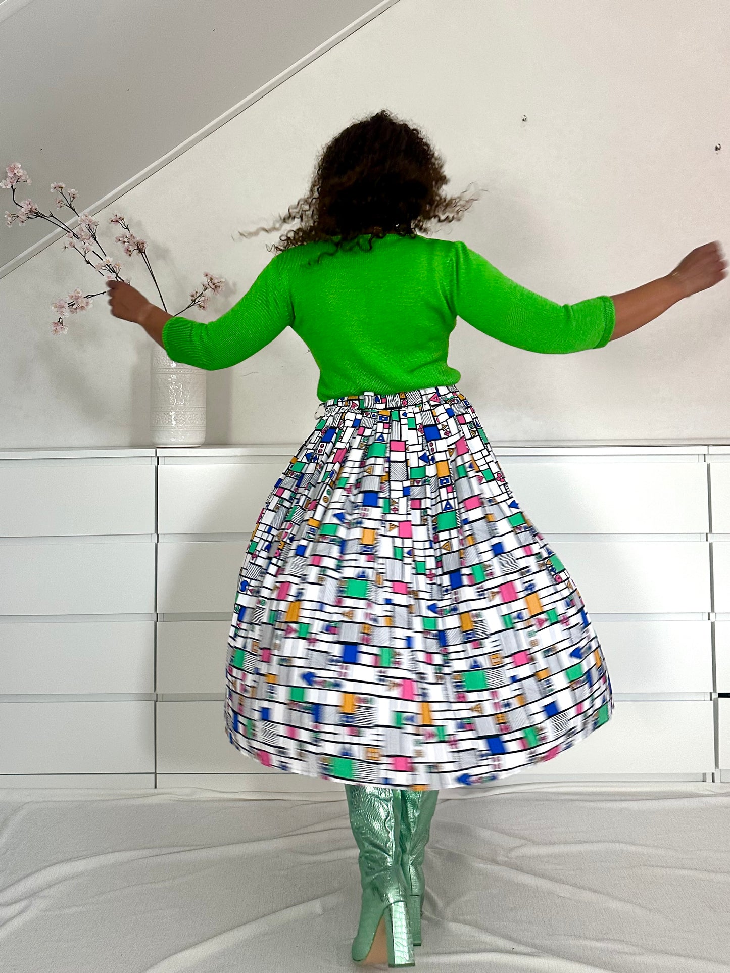 Vintage Mondriaan midi-rok met plooien - XL
