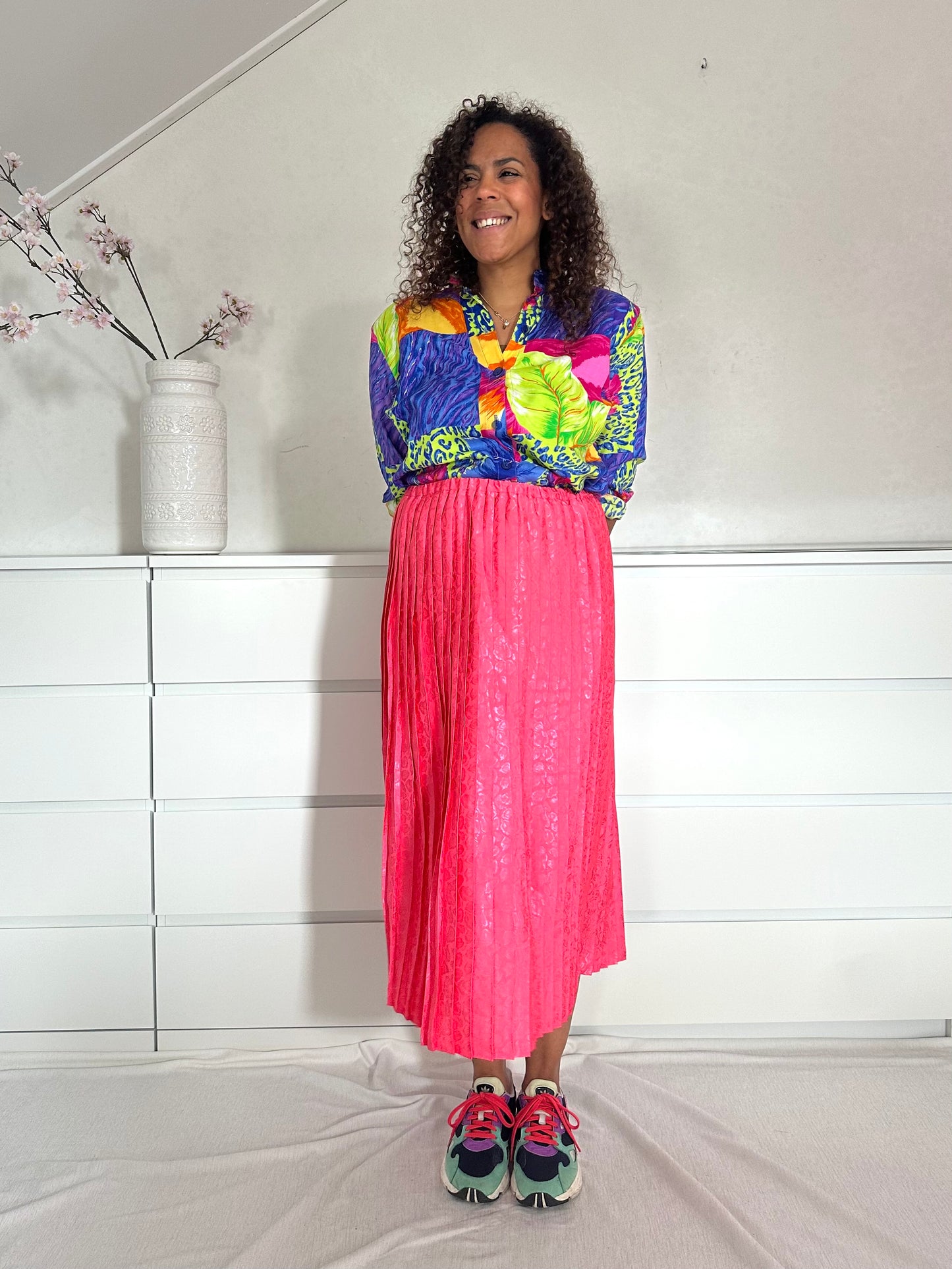 Vintage tropische viscose blouse met botanische print - M