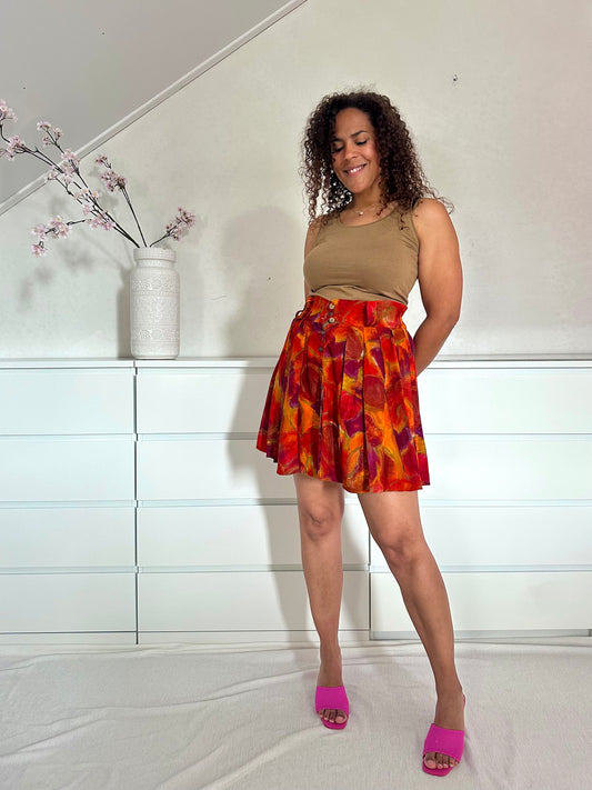 Vintage viscose minirok in herfst tinten - S/M