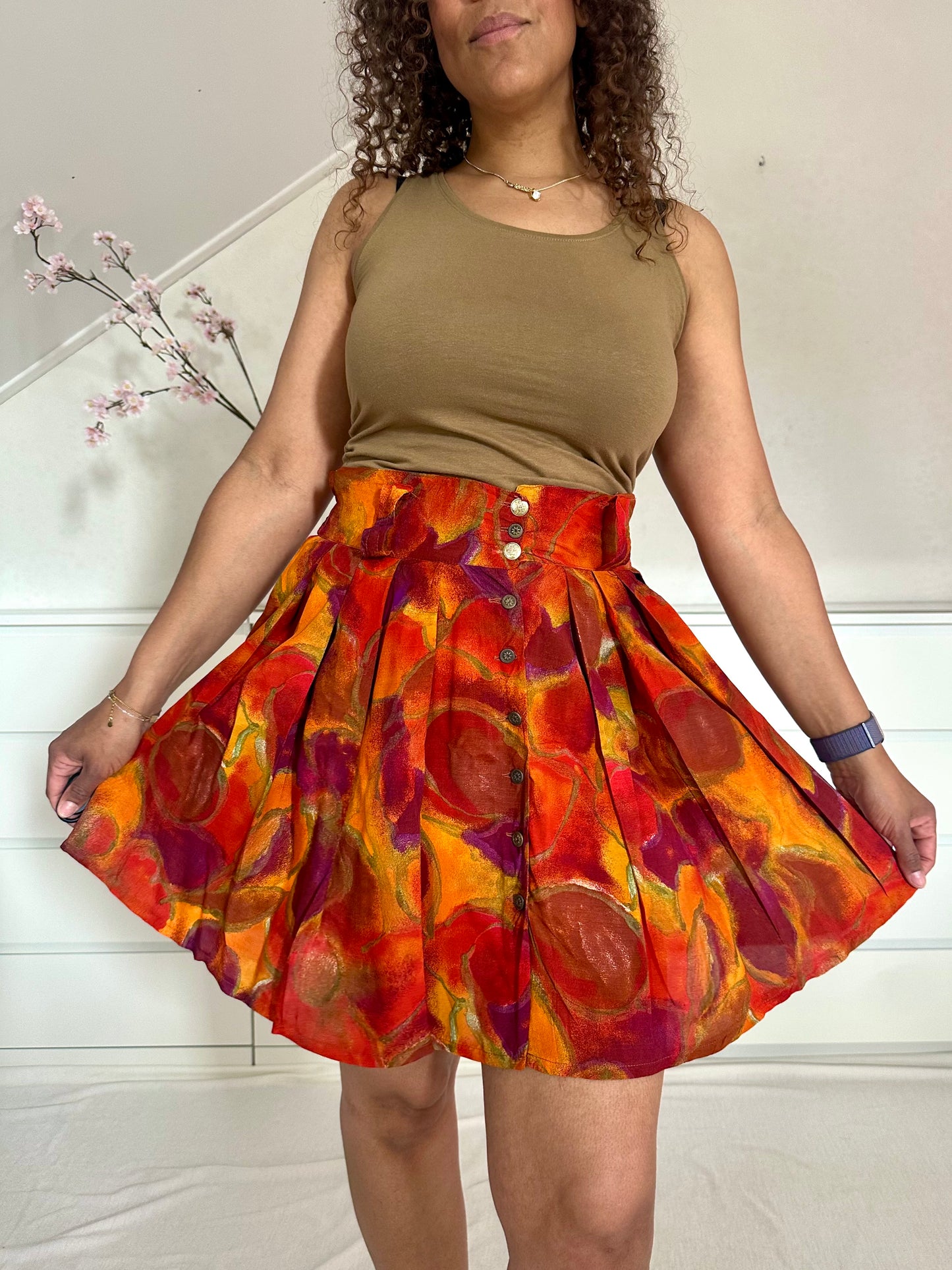 Vintage viscose minirok in herfst tinten - S/M