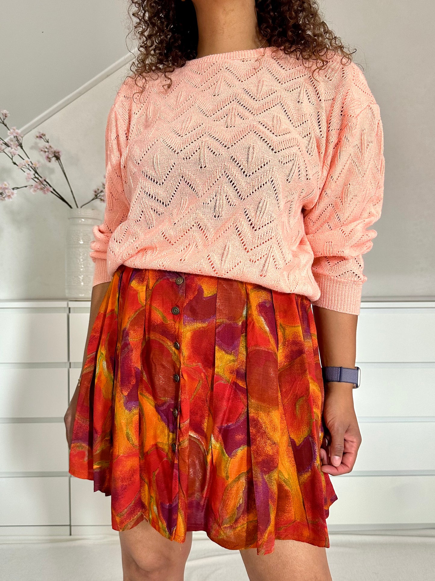 Vintage peach sweater met zigzag patroon - M/L