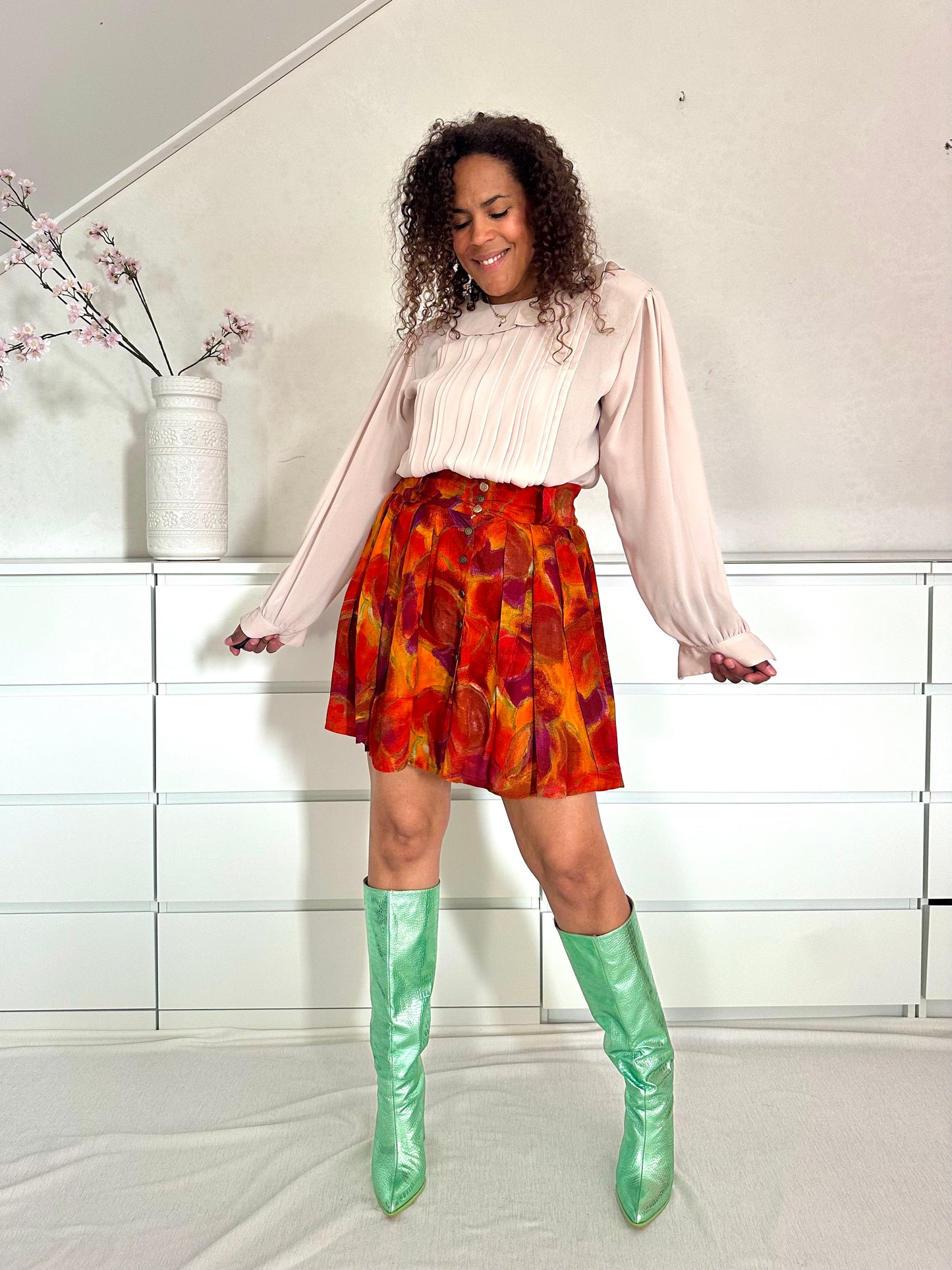 Vintage viscose minirok in herfst tinten - S/M