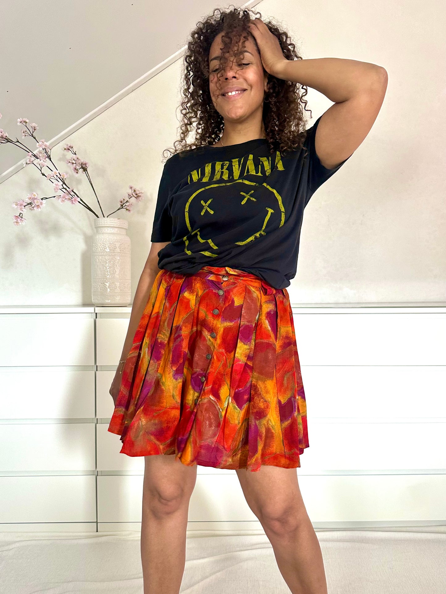 Vintage viscose minirok in herfst tinten - S/M