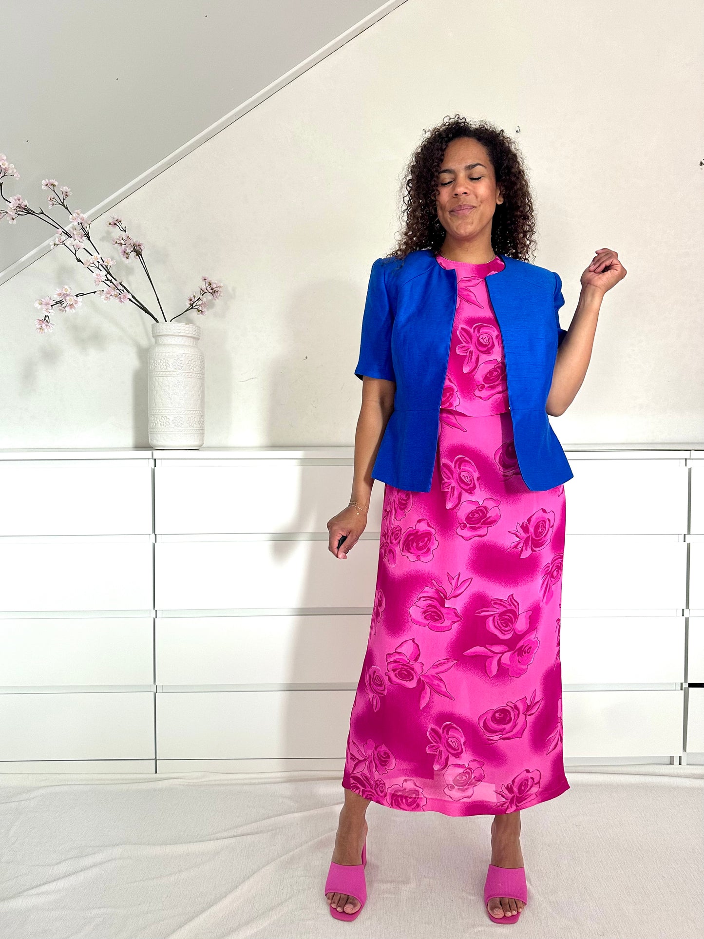 Vintage kobaltblauwe blazer met lichte glans - M